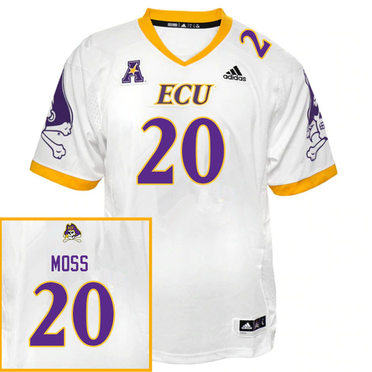 Men #20 Ty Moss ECU Pirates College Football Jerseys Sale-White